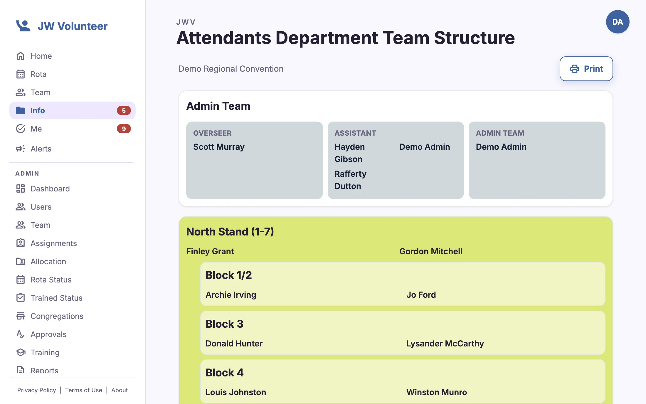 Team structure. The department's teams, captains and assistants.