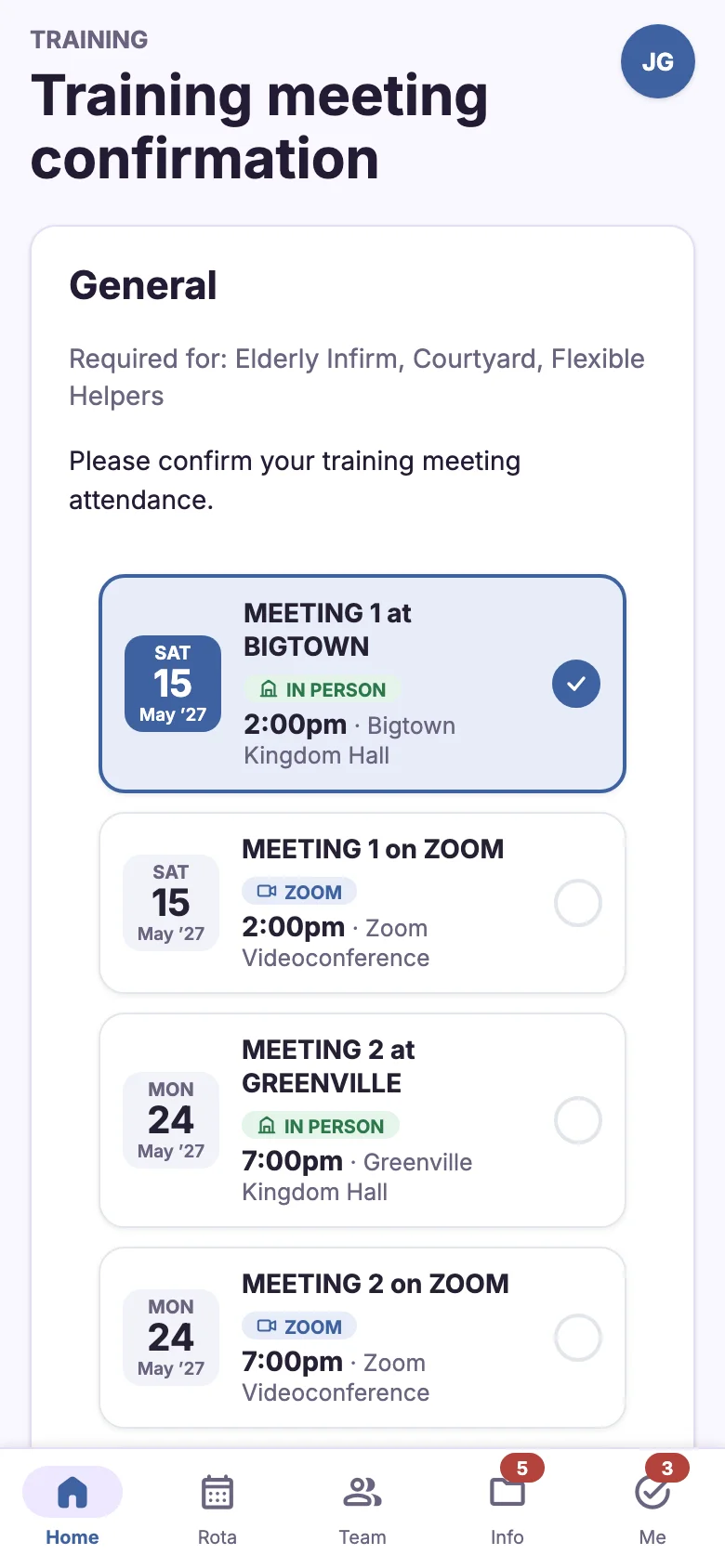 Training meeting cards